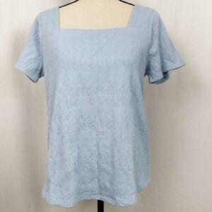 Lucky Brand Light Blue Short Sleeve Square Neck Top Women's Small S Casual EUC